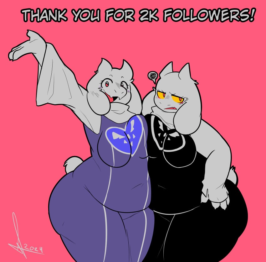 2girls anthro belly belly_button blush breasts cleavage clothed clothing female female_only fur goat hips samirachuni tail toby_fox toriel underfell undertale undertale_(series) undertale_au wide_hips