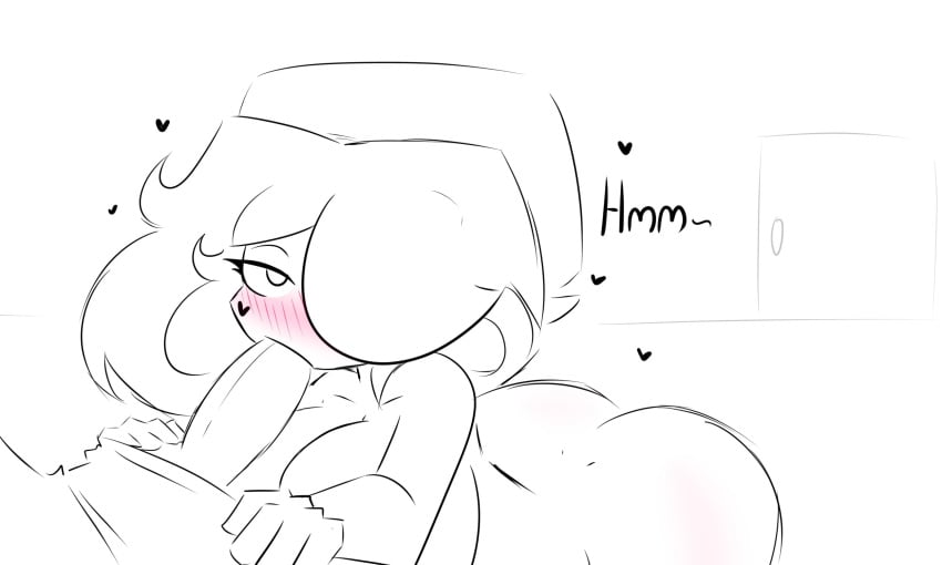 1boy balls big_breasts blowjob blush breasts comic female heart male may_(moonlightdrawinguwu) moon_(moonlightdrawinguwu) moonlightdrawinguwu penis simple_background spanish_text sucking sucking_penis testicles text translation_request