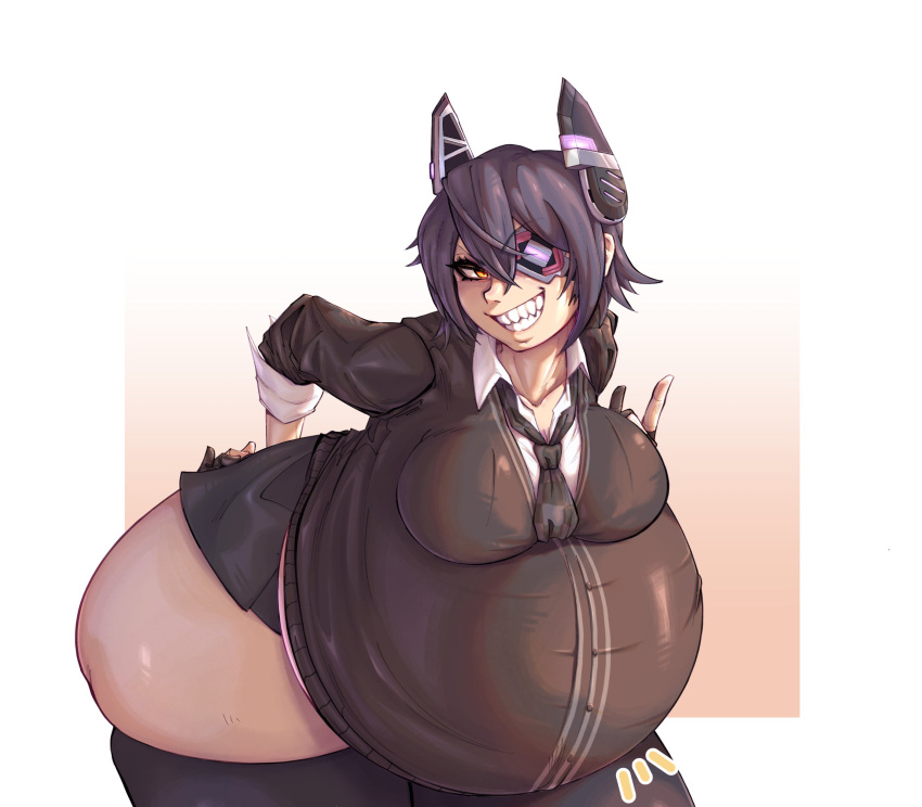 1girls alternate_version_available enormous_ass feisty grin grinning hyper hyper_ass hyper_belly hyper_pregnancy kantai_collection mechanical_ears pachinkomech sharp_teeth solo_female tagme tenryuu_(kantai_collection)