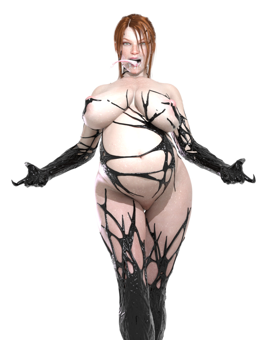 1girls 3d belly big_belly big_breasts breasts female freckles jokerpregdaz long_tongue marvel marvel_comics nipples pregnant pussy red_hair solo symbiote tongue tongue_out