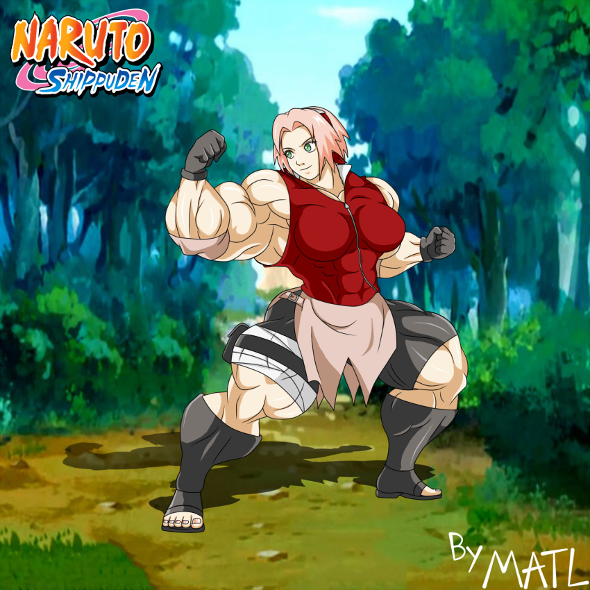 1girls 2d abs biceps breasts extreme_muscles female female_only footwear full_color fully_clothed green_eyes hyper_muscles matl muscles muscular muscular_arms muscular_female muscular_legs muscular_thighs naruto no_penetration pecs pink_hair sakura_haruno sakura_haruno(shippuden) solo solo_female