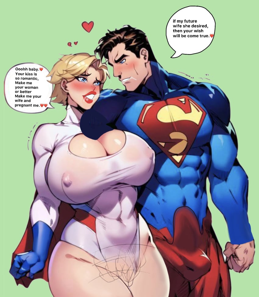 1boy 1girls ai_generated big_breasts blonde_hair bulge chris_kent cleavage_cutout couple_love dc dc_comics dialogue djpaint96-ii english_text erection_under_clothes excited fingering_pussy fingering_under_clothes jon-al justice_league kara_zor-el kara_zor-l karen_starr leotard penis power_girl saliva_trail superman_(series) superprime_(dc)