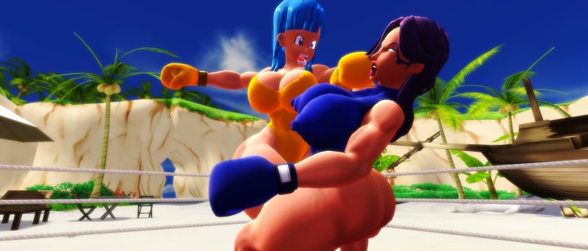 2girls 3d 3d_(artwork) ass beach beach_boxing big_ass big_breasts big_butt big_thighs blue_boxing_gloves blue_gloves blue_hair boxing boxing_gloves boxing_match boxing_ring breasts catfight crossover dragon_ball dragon_ball_z duo eastern_and_western_character fat_ass female female_focus female_only fight fighting fighting_ring gloves huge_ass huge_breasts large_ass large_breasts long_hair maron marvel marvel_comics one-piece_swimsuit outdoors primordiol psylocke purple_hair ryona swimsuit thick thick_hips thick_thighs thighs wide_hips x-men yellow_boxing_gloves yellow_gloves