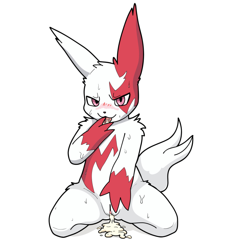 1:1 after_sex anthro blush blush_lines bodily_fluids cum cum_from_vagina cum_in_mouth cum_in_vagina cum_inside drinking drinking_cum female finger_fetish finger_in_mouth finger_lick finger_play fingers fur generation_3_pokemon genital_fluids genitals grin hi_res lavavava licking licking_cum messy nintendo pink_eyes pokemon pokemon_(species) pussy red_body red_fur shaded simple_background simple_shading sitting smile smirk solo straddling sweat tongue tongue_out vulva wet white_background white_body white_fur zangoose