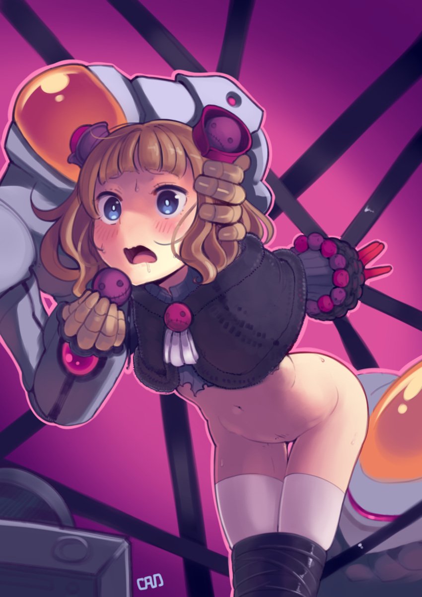 ass ball_gag battle_suit_(disgaea) bottomless bottomless_female cad_(caddo) clothed_male_nude_female disgaea disgaea_4 gag necromancer_(disgaea) nippon_ichi_software thighs