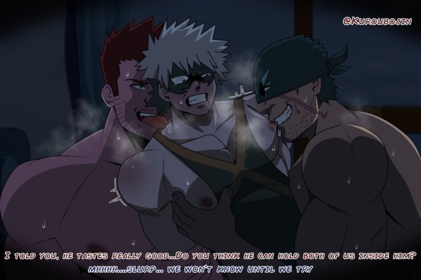 angry_face angry_sex bakugou_katsuki bara big_breasts big_dom_small_sub big_muscles bitting_nipples blush boku_no_hero_academia dark-skinned_male dirty_talk enji_todoroki forced forced_orgasm gay grabbing_breasts grabbing_pecs heat iwao_oguro katsuki_bakugou knuckle_duster kuroubojin licking_neck male male_only mask masked masked_male muscles muscular muscular_male my_hero_academia night nipples pecs pecs_touching red_face scary_face sucking_nipples sweat sweatdrop threesome todoroki_enji two_on_one