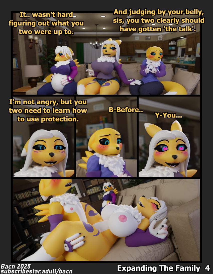 2025 3d age_difference anthro areola bacn bandai_namco being_watched big_breasts blush breasts brother_(lore) brother_and_sister_(lore) canid canine clothed clothed/nude clothing comic detailed_background dialogue digimon digimon_(species) digital_media_(artwork) embarrassed english_text female female_penetrated fox furniture group hair heart_eyes heart_symbol hi_res huge_breasts hyper hyper_breasts incest_(lore) looking_at_another male male/female male_penetrating mammal mother_(lore) mother_and_child_(lore) mother_and_son_(lore) nipples nude older_female open_mouth parent_(lore) parent_and_child_(lore) parent_and_son_(lore) penetration pregnant pregnant_female renamon renamon_(bacn) sex sibling_(lore) sister_(lore) smile sofa sofa_sex son_(lore) tail text trio voyeur white_body yellow_body