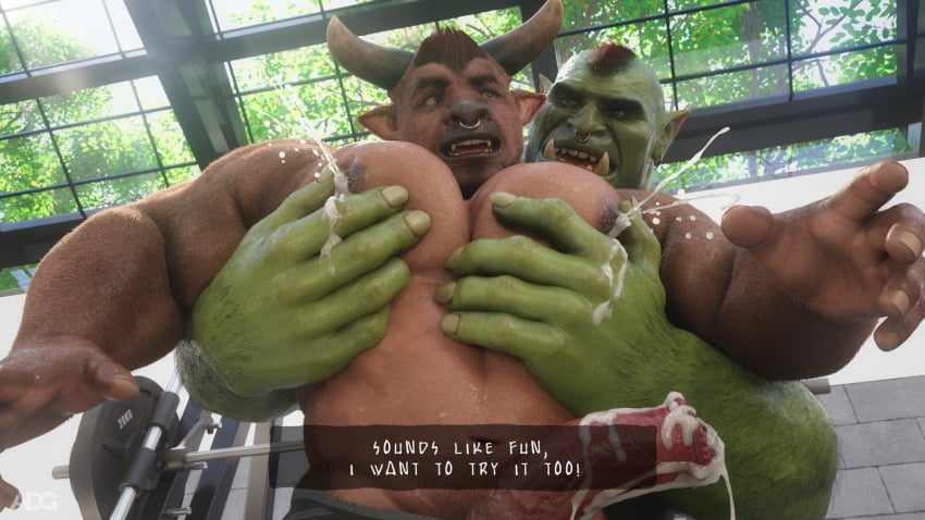 16:9 3d ad-games anthro big_cock big_penis bodily_fluids boruk_(ad-games) bovid bovine cock cum day dialogue digital_media_(artwork) duo ear_piercing ear_ring english_text european_mythology facial_piercing fangs gay genital_fluids greek_mythology green_body green_skin hi_res horn humanoid humanoid_pointy_ears indoors lactating male male/male male_lactation mammal minotaur mythology nipples nose_piercing nose_ring orc orc_male pecs penis piercing pointy_ears ring_piercing teeth text weights widescreen