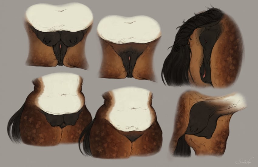 absurd_res animal_genitalia animal_vulva anthro anus belly braided_tail equid equine equine_anus equine_genitalia equine_vulva female feral genitals hi_res mammal navel puffy_anus pussy scarlanya slightly_chubby tail teats thick_thighs udders vulva wide_hips
