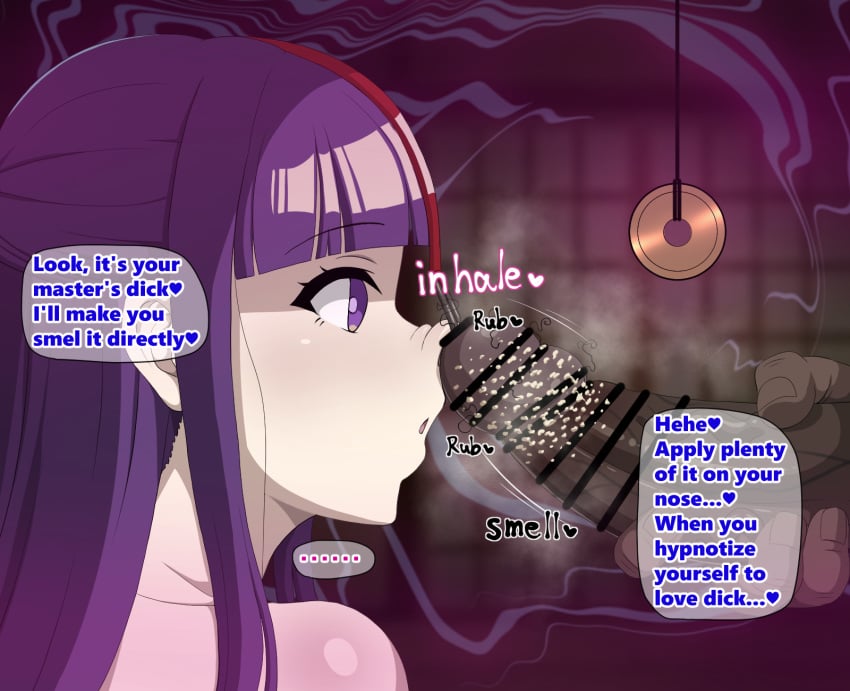 1boy 1boy1girl censored dark-skinned_male dark_skin dialogue_bubble empty_eyes english_text erection eyes face_closeup female fern_(sousou_no_frieren) forced_smelling hypnosis hypnotic_visor inhaling interracial long_hair male mind_control nose_hook onomatopoeia pendulum penis penis_awe penis_close_to_face penis_grab penis_on_face penis_on_nose penis_only plump purple_eyes purple_hair smegma smell smelly smelly_cock sousou_no_frieren steam steaming_body steamy steamy_breath stench stinky stretching_nostrils suamado surprised text thick thick_thighs tip veiny_penis voluptuous white_skin