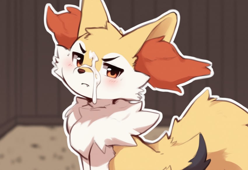 ai_generated braixen cum_on_face fox fox_ears horny nintendo pokemon pokemon_(species)