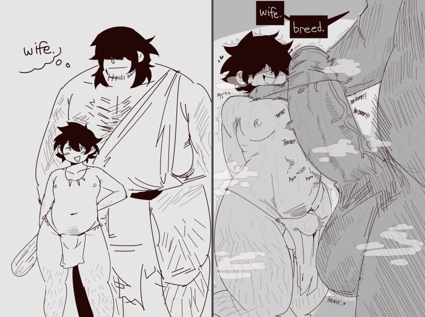 caveman daddy daddy_kink dilf gigajunyt hairy_male imminent_sex male male_pubic_hair size_difference yaoi