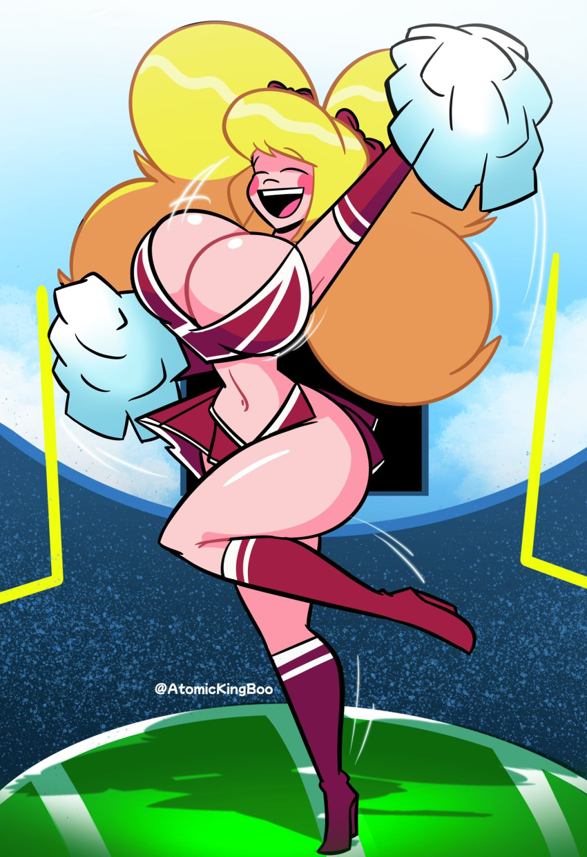 1girls 2025 artist_name ass atomickingboo big_ass big_breasts blonde_female blonde_hair blush blush_stickers blushing_female bow bow_accessory bow_in_hair breasts breasts_bigger_than_head cheerleader cheerleader_outfit cheerleader_uniform clothed clothed_female clothing english english_text female female_only full_body fully_clothed fully_clothed_female huge_breasts midriff oc original original_character pom_poms revealing revealing_clothes revealing_outfit skirt solo stadium stadium_background text the_besties_(atomickingboo) thick_thighs thighs twintails wendy_wendy