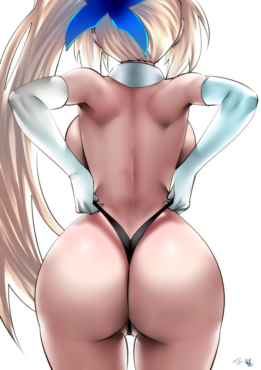 1girls ass ass_focus backboob big_ass black_panties blonde_hair breasts commentary_request cowboy_shot curvy elbow_gloves female female_only gloves hair_ornament highres hips huge_ass long_hair mirai_akari mirai_akari_project panties shiny side_ponytail sidelocks simple_background solo souryu string_panties thong thong_panties topless underwear underwear_only very_long_hair virtual_youtuber white_background white_gloves wide_hips