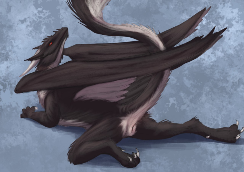 2018 anthro ass dragon female fur furred_dragon looking_at_viewer looking_back nude pinup pose presenting presenting_hindquarters pussy solo spreading stardragon102 whiro wings