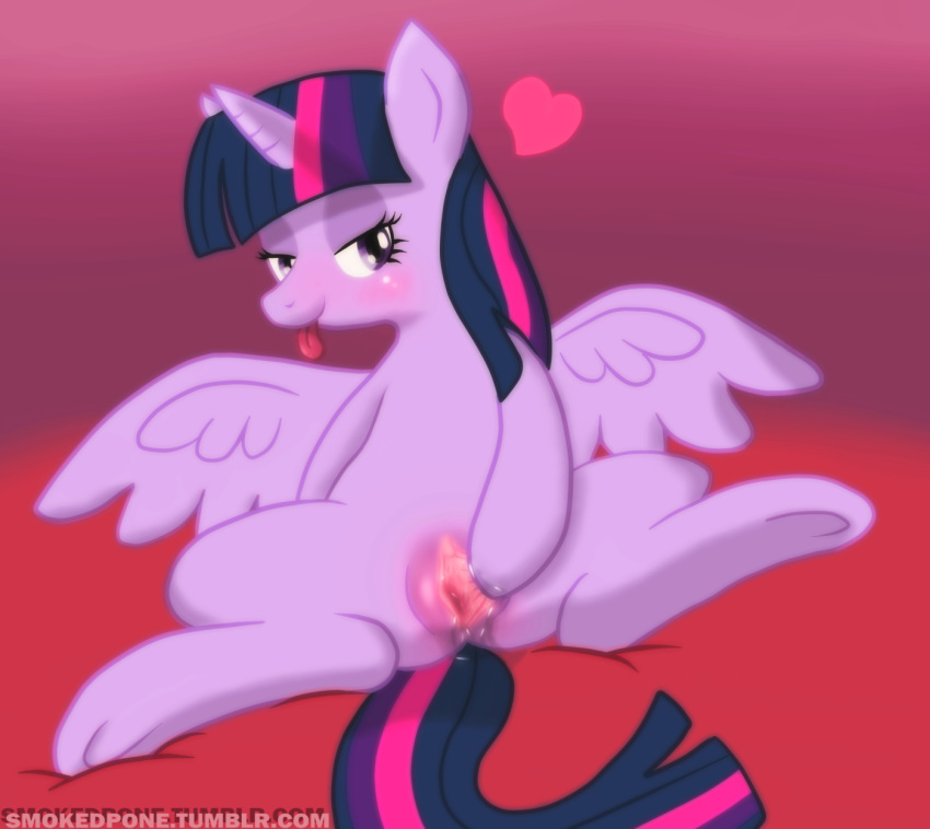 alicorn blush clitoris equine feathered_wings feathers female feral friendship_is_magic fur hair heart horn mammal multicolored_hair my_little_pony purple_feathers purple_fur purple_hair pussy smokedpone solo spread_pussy spreading tongue tongue_out twilight_sparkle_(mlp) two_tone_hair wings