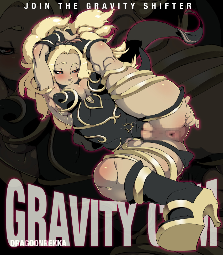 anus blonde_hair boots breasts calf_boots censored dark-skinned_female dark_skin dragoonrekka female gravity_rush heel_boots high_heel_boots kat_(gravity_rush) knee_boots large_breasts red_eyes smug vagina