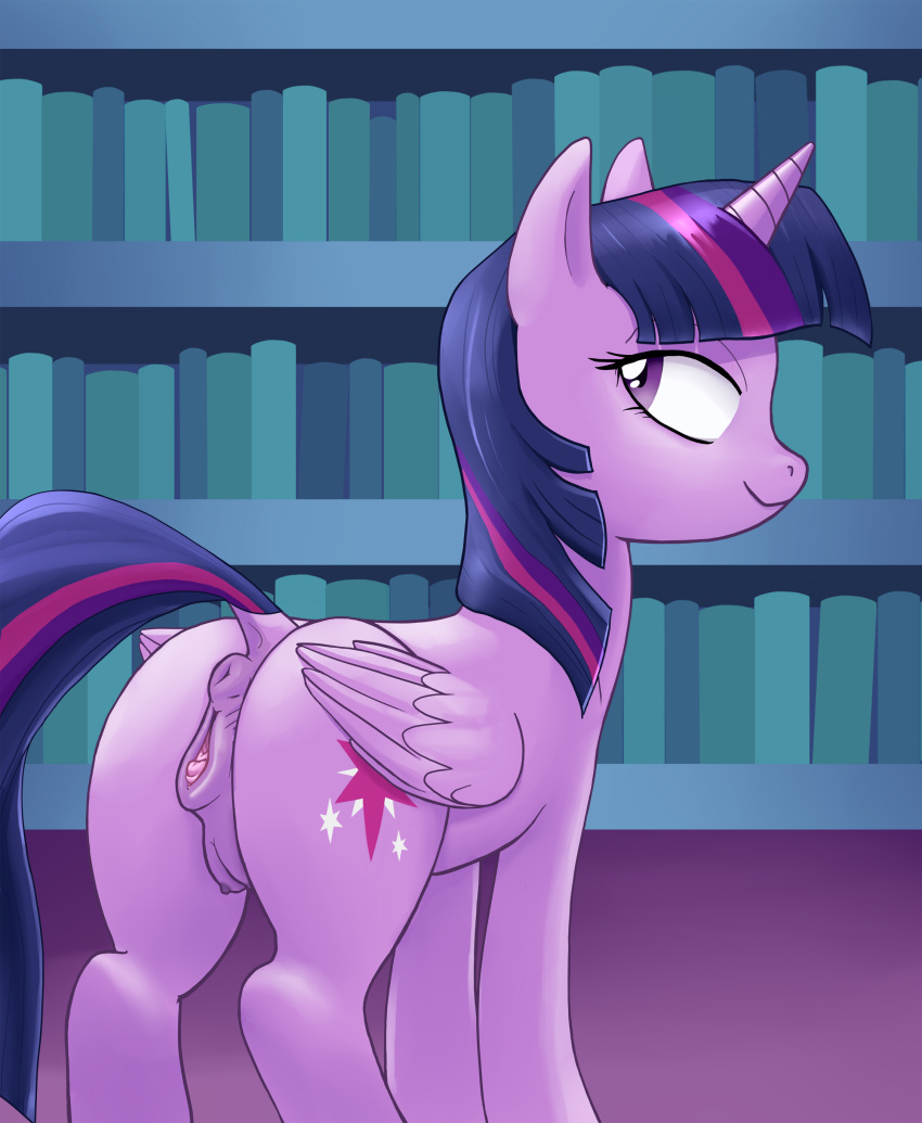 2018 absurd_res alicorn anatomically_correct anatomically_correct_anus anatomically_correct_pussy animal_anus animal_genitalia animal_pussy anus areola ass bedroom_eyes book clitoral_winking clitoris crotchboobs cutie_mark digital_media_(artwork) dock equine equine_anus equine_pussy feathered_wings feathers featureless_crotch female feral folded_wings friendship_is_magic fur hair half-closed_eyes hi_res horn inside inviting kurozu library looking_at_viewer looking_back mammal multicolored_hair my_little_pony nipples presenting presenting_anus presenting_hindquarters presenting_pussy princess puffy_anus purple_eyes purple_feathers purple_fur pussy raised_tail royalty seductive smile solo solo_focus twilight_sparkle_(mlp) wings