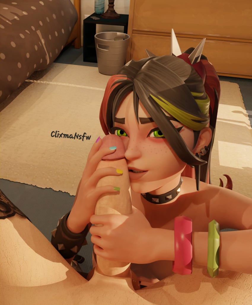 epic_games fortnite fortnite:_battle_royale 3d xozker clixmansfw helsie_(fortnite) joni_(fortnite) 1girls 1female 1girl1futa female female_focus light_skin light-skinned_female 1futa 1futa1girl futanari futa_on_female futa_with_female futa intersex intersex/female light-skinned_futa unseen_futa_face ponytail hair_ornament multicolored_hair green_eyes freckles freckles_on_face earrings ear_piercing jewelry neckwear choker studded_choker bracelet bracelets naked naked_female naked_futa nude nude_female nude_futa on_knees painted_nails nail_polish colored_nails multicolored_nails multicolored_nail_polish hands_on_penis holding_penis both_hands_on_cock penis_on_face penis_against_face penis_against_cheek long_penis penis legs_apart legwear stockings shaved_crotch bedroom
