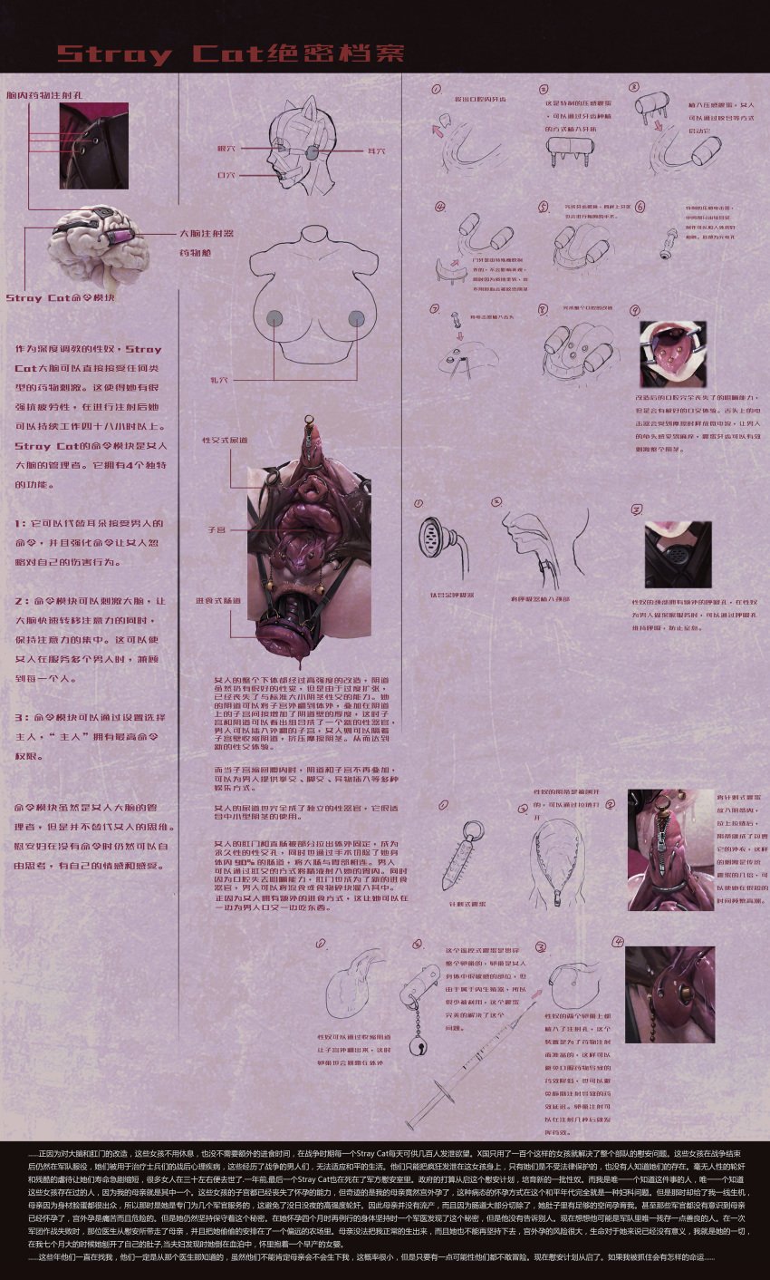 absurdres anal_prolapse body_modification bondage clitoris_piercing dilation_belt gaping_anus gaping_urethra jm mind_break mind_control restrained technology tongue_piercing translation_request urethra uterus writing