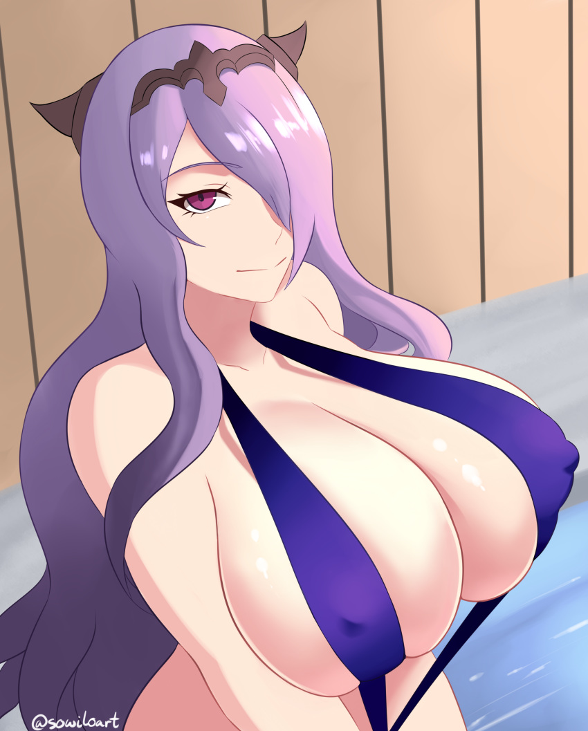 1girls breasts camilla_(fire_emblem) cleavage female female_only fire_emblem fire_emblem_fates hair_over_one_eye huge_breasts light-skinned_female light_skin long_hair purple_hair solo sowilo