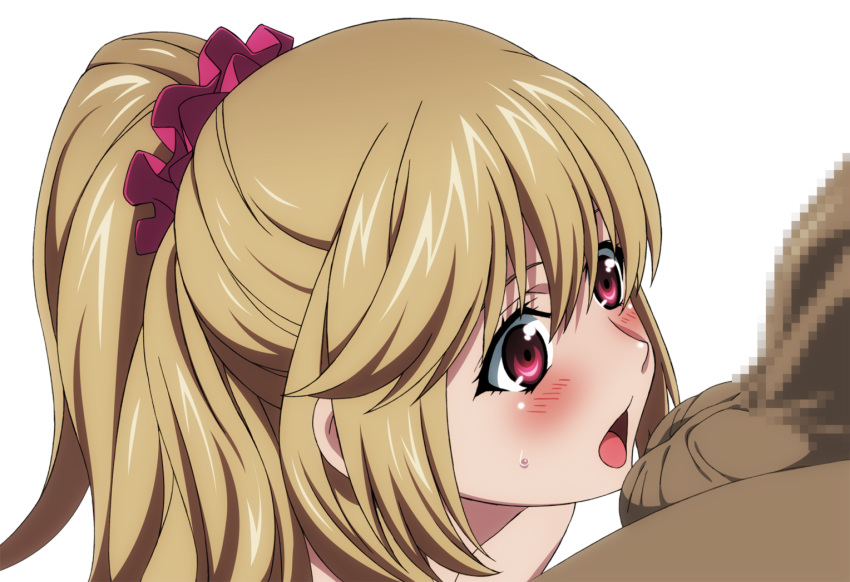 aiba_asagi blonde_hair blush censored close long_hair mokke penis pink_eyes ponytail strike_the_blood