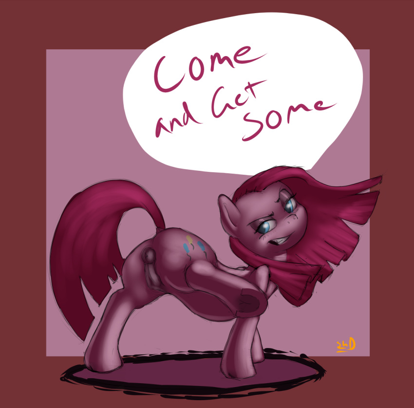 2018 animal_genitalia animal_pussy anus ass cutie_mark dialogue digital_media_(artwork) earth_pony english_text equine equine_pussy female feral friendship_is_magic hair hooves horse mammal my_little_pony pinkamena_(mlp) pinkie_pie_(mlp) pony pussy shdingo solo text underhoof