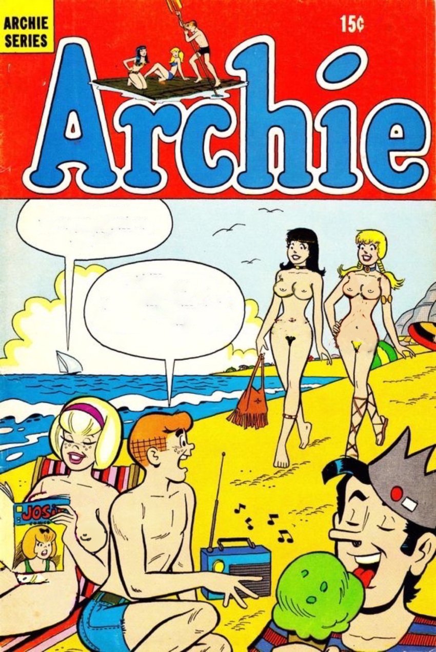 absurdres archie_comics betty_and_veronica black_hair blonde_hair breasts choker hairy_pussy highres jughead_jones nipples nude tagme