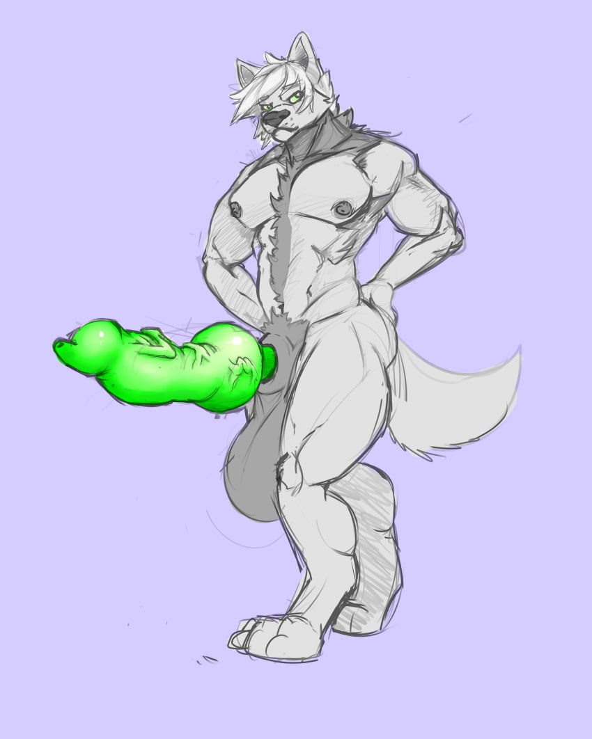 animal_genitalia animal_penis anthro balls big_balls canine canine_penis colored_sketch erection huge_balls hyper hyper_balls hyper_penis knot looking_at_viewer male male_only mammal muscular muscular_male pecs penis solo standing vein veiny_penis wolkewolf_(artist)