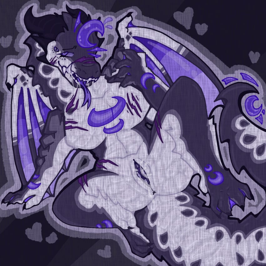 1:1 anonymous_artist anthro anus big_breasts bodily_fluids breasts cum cum_in_mouth cum_inside dragon featureless_breasts female flying_sweatdrops genital_fluids genitals heart_symbol hi_res horn leaking_cum leaning mythological_creature mythological_scalie mythology open_mouth outline purple_background purple_body purple_eyes purple_scales purple_tongue pussy scales scalie scar simple_background solo spread_legs spreading sweat sweatdrop tail tongue tongue_out white_body white_scales wings x_anus