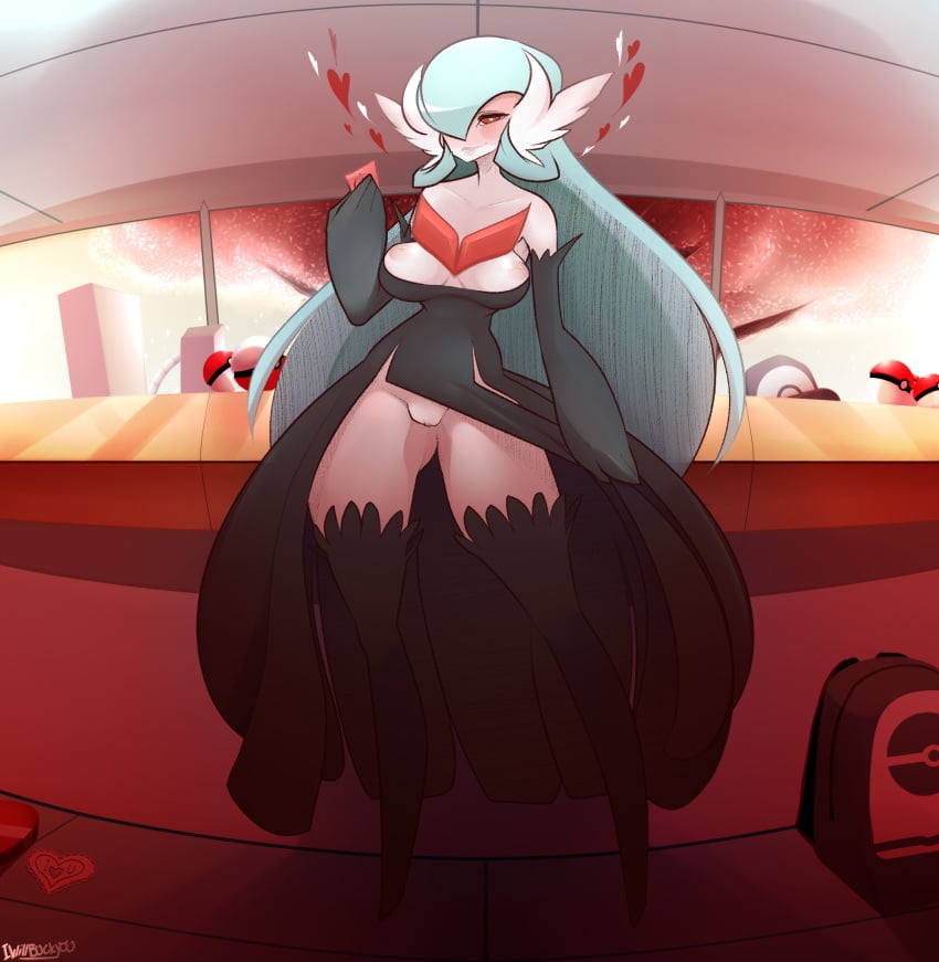 1girls 4_fingers alternate_color areolae backpack bare_shoulders big_breasts blue_hair blush breasts clothed condom da3rd dress elbow_gloves feet female female_only gardevoir gloves hair_over_one_eye hat heart holding humanoid inverted_nipples lipstick long_hair long_legs mega_gardevoir mega_shiny_gardevoir nintendo no_panties pokémon_(species) poke_ball pokemon pokemon_(species) pokemon_rse pokemon_xy pussy red_eyes revealing_clothes shiny_gardevoir shiny_pokemon smile solo standing text thick_thighs thighhighs thin_waist tumblr very_long_hair video_games watermark wide_hips window