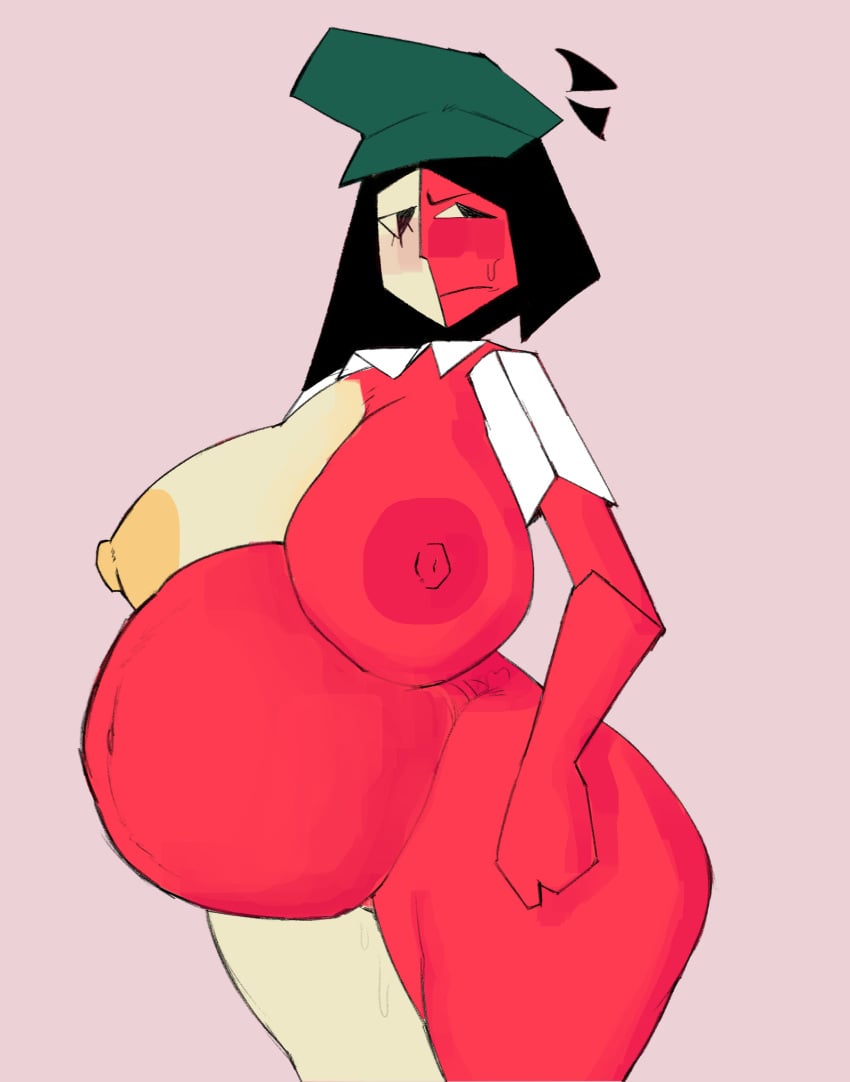 1girls 2025 2d 2d_(artwork) big_breasts big_hips cap ena ena_(dream_bbq) ena_(series) female female_focus hat humanoid nude pregnant pregnant_female solo solo_female