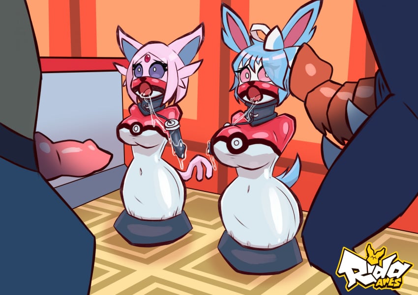 anthro bondage bondage bound encasement evil_rida female forced forced_oral gag gag_mask group hi_res latex male male/female nintendo oral pokemon rida rida_arts sex