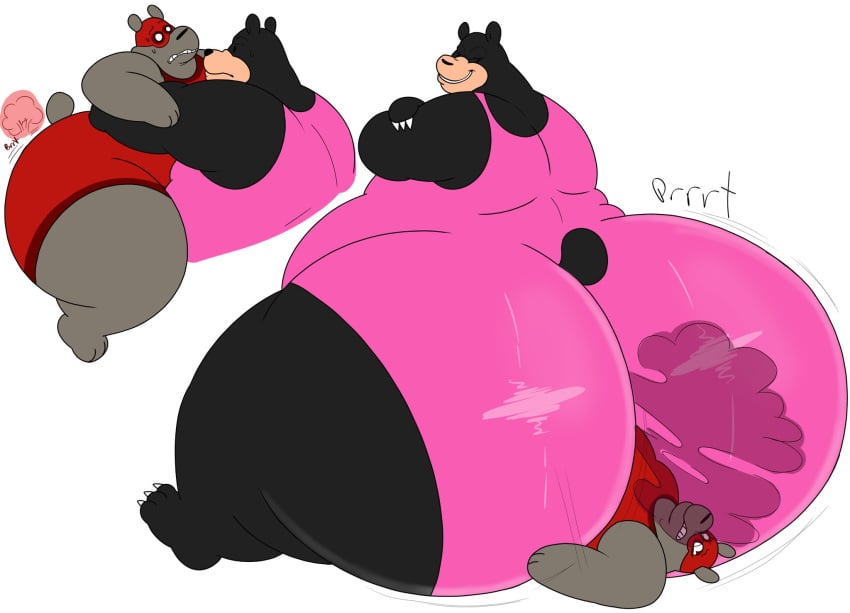 anthro bear big_ass big_dom_small_sub face_fart fart farting_in_face furry gay megacoolbear_(artist) restrained sitting_on_person white_background wrestling