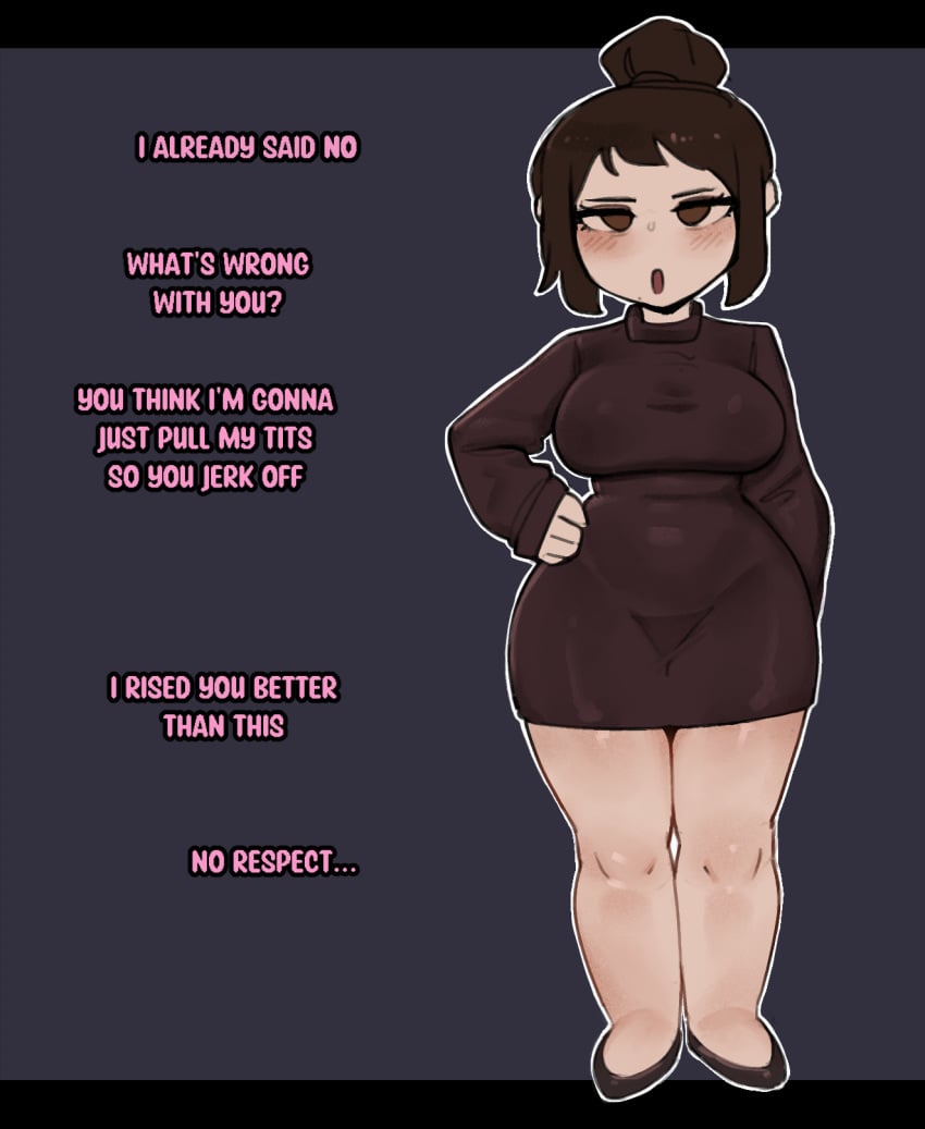 big_ass big_breasts black_dress blush bratty_mom_(uniimom) child_bearing_hips gyatt large_ass large_breasts mother old pov shoes thick_thighs uniimom wide_hips