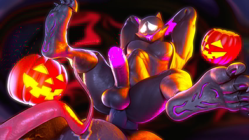 2023 3d 4_fingers absurd_res alien alien_humanoid anal anal_sex anthro anthro_penetrated balls black_body black_fur black_skin circumcised digital_media_(artwork) dollymolly323 domestic_cat duo empty_eyes english_description epic_games erection featureless_chest felid feline felis fingers food fortnite fruit fur genitals halloween hi_res holidays humanoid humanoid_genitalia humanoid_on_anthro humanoid_penetrating humanoid_penetrating_anthro humanoid_penis interspecies jack-o'-lantern long_tongue male male/male male_penetrated male_penetrating male_penetrating_male mammal marvel mostly_offscreen_character muscular muscular_anthro muscular_male nude_anthro nude_male penetration penile penile_penetration penis phantom_meowscles plant pumpkin sex stomach_bulge symbiote tongue tongue_out venom_(marvel) white_eyes