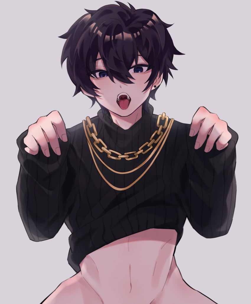 1boy chains femboy looking_at_viewer male no_panties pose short_hair shxtou tongue_out