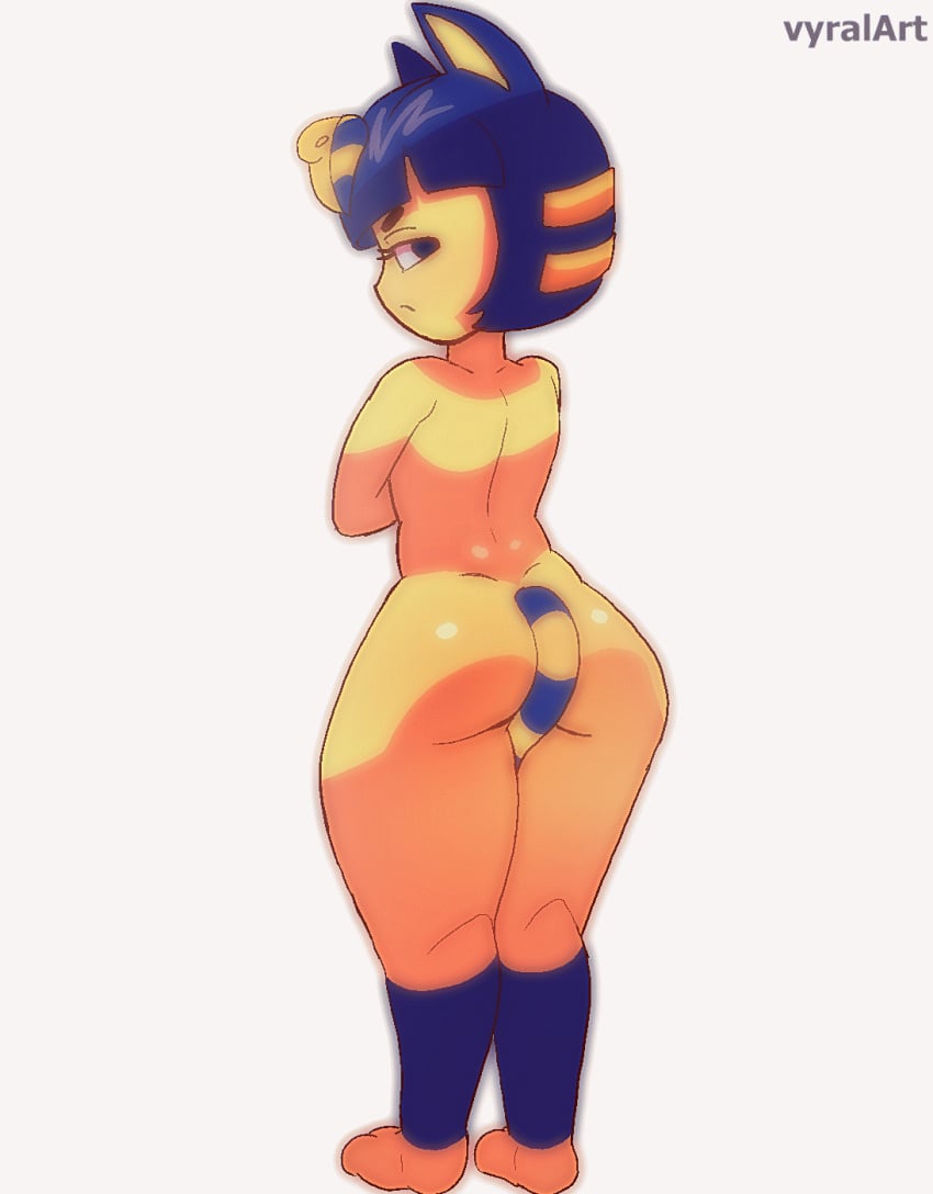 2025 animal_crossing animated ankha_(animal_crossing) anthro anus ass ass_up bent_over biped black_eyebrows blue_eyes blue_hair blue_tail breasts digital_media_(artwork) domestic_cat eyebrows eyelashes feet felid feline felis female female_anthro fingers fur genitals glistening glistening_body glistening_breasts glistening_butt hair hi_res leg_markings looking_at_viewer looking_back looking_back_at_viewer looking_through looking_through_legs mammal markings multicolored_tail nintendo nude nude_anthro nude_female plump_labia presenting presenting_anus presenting_pussy pussy raised_tail simple_background socks_(marking) solo spread_legs spreading tail tail_markings toes two_tone_tail vyralart white_background yellow_body yellow_fur yellow_tail