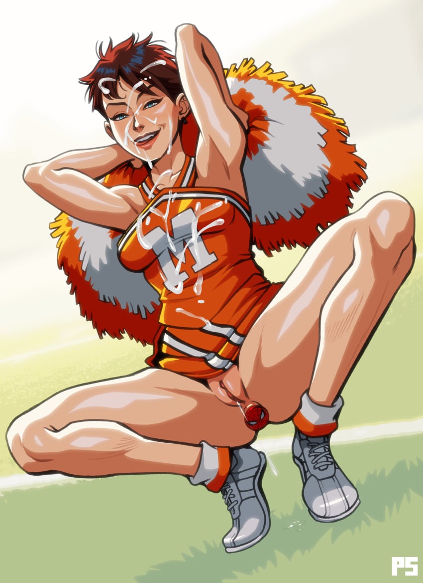1girl 1girls after_fellatio anal_insertion anal_plug blue_eyes brown_hair bukkake buttplug cheerleader cheerleader_outfit cheerleader_uniform cum cum_on_body cum_on_breasts cum_on_chest cum_on_clothes cum_on_face cum_on_hair exhibitionism exposed_pussy facial female female_focus female_only implied_oral inviting legs_apart licking_cum looking_at_viewer marvel mayday_parker mc2 outdoors pompoms presenting pumpkinsinclair pussy_juice pussy_juice_drip pussy_juice_trail short_hair skirt skirt_lift smiling smiling_at_viewer solo solo_female solo_focus spider-girl squatting teasing teasing_viewer teenage_girl teenager tomboy tongue