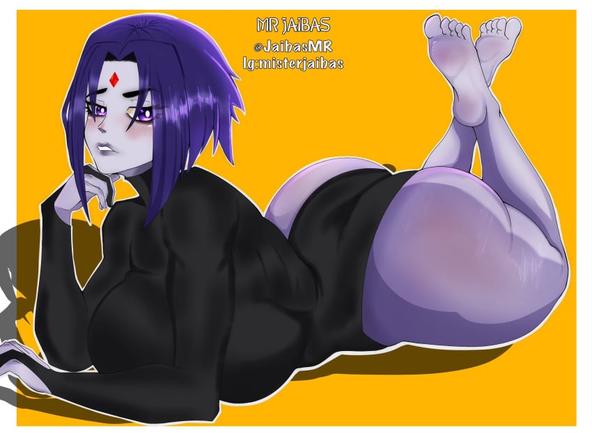 ass ass big_ass big_breasts big_butt big_nipples big_thighs big_titties clothing curvaceous curvaceous_female curvaceous_figure curvy curvy_figure curvy_hips dc dc_comics female female_focus female_only foot_fetish grey_skin leotard looking_at_viewer mr_jaibas nipples nipples_visible_through_clothing purple_eyes purple_hair raven_(dc) short_hair