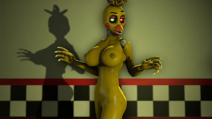 2018 3d animatronic anthro ass avian bird breasts claws female five_nights_at_freddy's five_nights_at_freddy's_2 five_nights_at_freddy's_4 glowing glowing_eyes machine nightmare_chica_(fnaf) nipples nobody3 pose pussy robot shadow simple_background solo source_filmmaker standing toy_chica_(fnaf) video_games