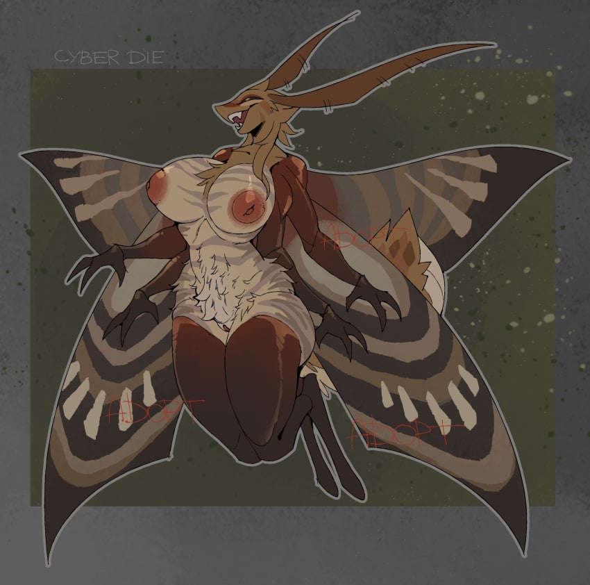 4_arms absurd_res antennae_(anatomy) anthro areola arthropod big_breasts breasts cyber_d1e female fur genitals hi_res huge_breasts insects inverted_nipples lepidopteran multi_arm multi_limb nipples nude open_mouth puffy_areola pussy solo teeth thick_thighs white_body white_fur wide_hips wings