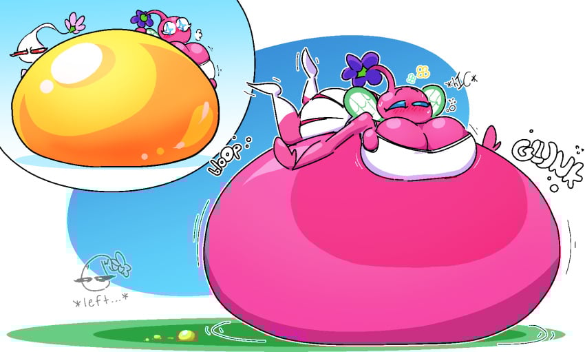 2girls blahblah866 blush blush_lines boots breasts cleavage female female_focus female_only flower hyper hyper_breasts immobile immobilization large_breasts laying_on_stomach miniskirt nectar nintendo obese obese_female overweight overweight_female pikmin pikmin_(species) pink_skin sideboob skirt tank_top weight_gain white_pikmin white_skin winged_pikmin wings