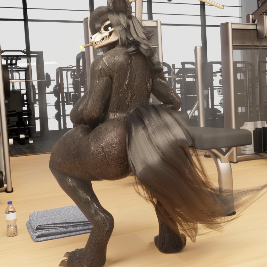 1girls big_ass cigarette dat_ass goldenfoxythefox gym huge_ass looking_back mal0 malo public scp-1471 scp-1471-a scp_foundation skull_head