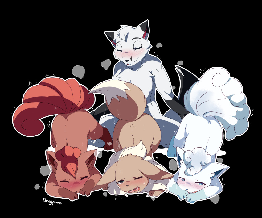 3_toes 4boys all_fours alolan_vulpix ambiguous_penetration anthro anthro_on_feral ass_up big_ears black_fur black_nose blue_eyes blue_fur blue_nose blush brown_fur brown_nose canine chest_tuft closed_eyes conditional_dnp drooling ears_down ebonyplume eevee feet female feral fingering foursome fox fur furry grey_fur group group_sex half-closed_eyes heavy_breathing interspecies long_ears male male_penetrating mammal motion_lines multi_tail nintendo no_nipples nude one_eye_closed open_mouth original_character paws penetration pokemon pokemon_(species) pokemon_rgby pokemon_sm pussy_juice raised_tail red_fur saliva sex smile spread_legs spreading straight sweat tail tan_fur text toes tongue tuft video_games vulpix watermark wet white_border white_fur wince zoophilia