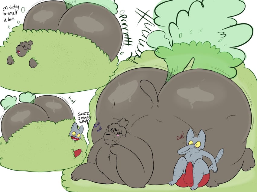 angry bush canine embarrassed erect_penis erection_under_clothes fart fart_cloud fart_fetish farting fat fat_ass feline furry megacoolbear_(artist)