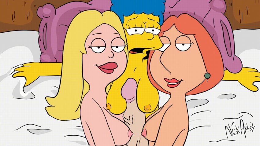 3girls 3milfs american_dad animated blonde blonde_hair blue_hair double_paizuri family_guy female francine_smith lipstick lois_griffin looking_at_viewer male marge_simpson milf milfs multiple_girls multiple_paizuri nickartist nipples orange_hair orange_nipples paizuri pink_nipples pov red_lipstick redhead sex teamwork the_simpsons watermark yellow_skin