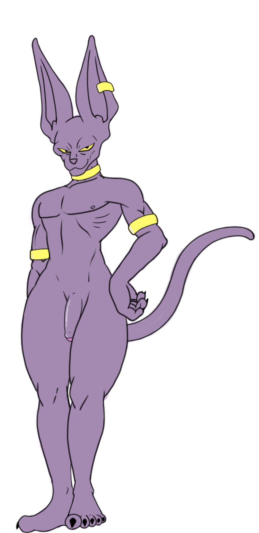 1boy anthro beerus dragon_ball dragon_ball_super feline flaccid foreskin furry hand_on_hip jewelry male male_only mammal nude penis simple_background solo theoryofstrings thick_thighs white_background wide_hips