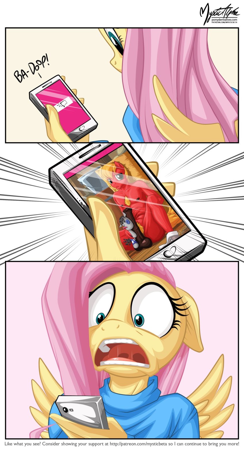 2015 animal_genitalia animal_penis anthro balls big_macintosh_(mlp) cellphone comic doll duo earth_pony equine equine_penis erection feathered_wings feathers female fluttershy_(mlp) friendship_is_magic hasbro hi_res holding_object holding_phone horse horsecock male mammal my_little_pony mysticalpha nude pegasus penis phone pony sexting smartypants_(mlp) straight_hair wings yellow_feathers