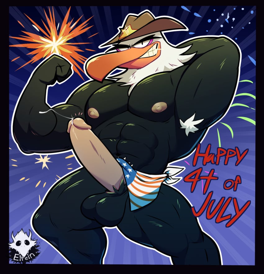 angry_birds anthro avian balls bandana big_balls big_penis bird columbia_pictures cowboy_hat eagle elfein erection fireworks hat looking_at_viewer male male_only manly mighty_eagle mostly_nude muscular muscular_male nipples penis pose precum rovio rovio_entertainment sega solo sony teeth the_angry_birds_movie video_games